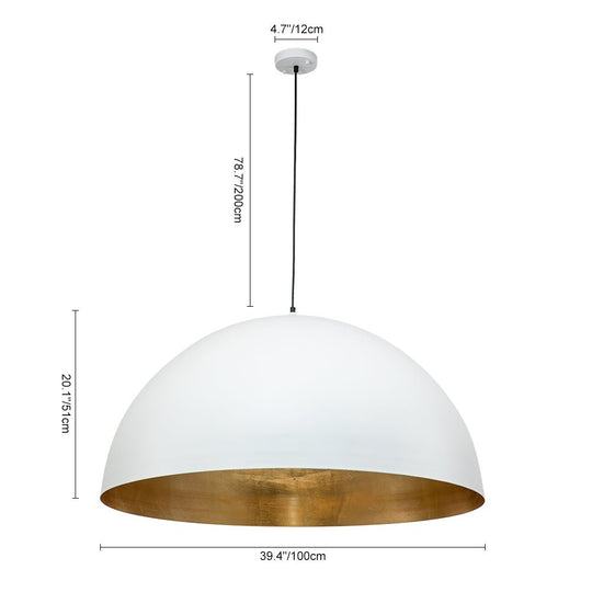 Pendantlightie - 1 - Light Industrial Oversized Metal Dome Pendant - Pendants - 15 in (38 cm) - White