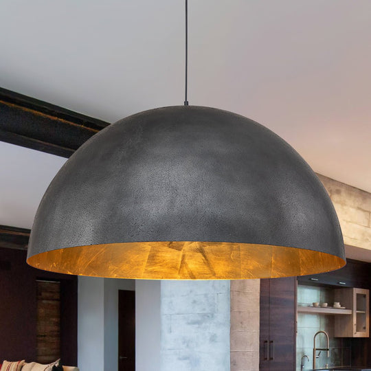 Pendantlightie - 1 - Light Industrial Oversized Metal Dome Pendant - Pendants - 39.4 in (100 cm) Customized - Black