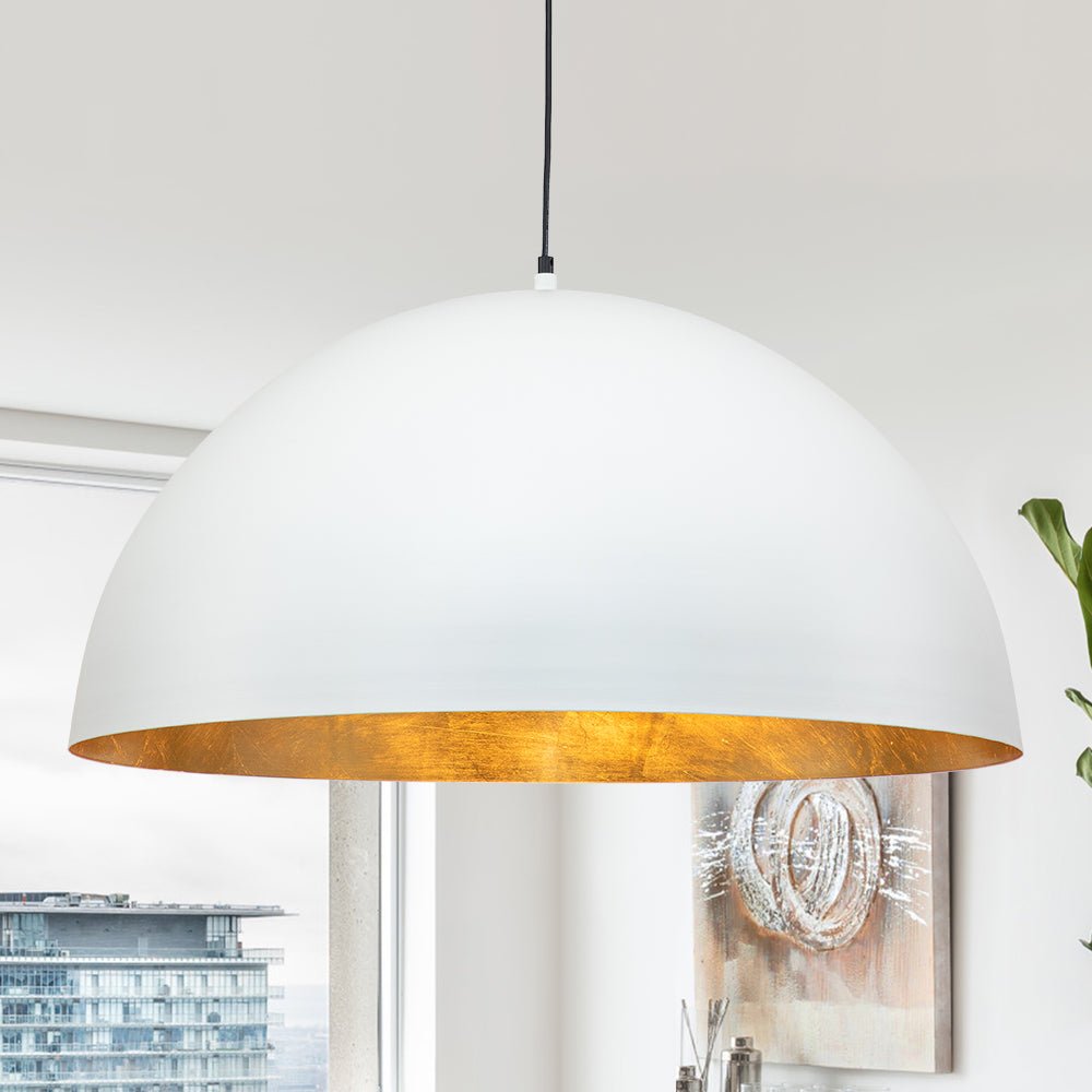 Pendantlightie - 1 - Light Industrial Oversized Metal Dome Pendant - Pendants - 39.4 in (100 cm) Customized - White