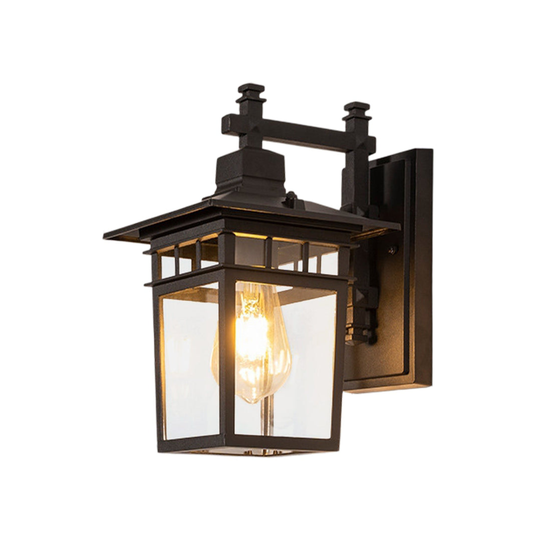 Pendantlightie-1-Light IP65 Black Classic Lantern Outdoor Wall Sconce Clear Glass-Outdoor Wall Light-Medium-