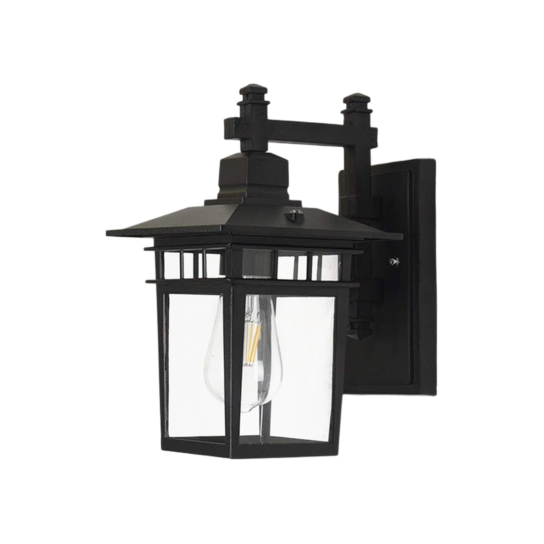 Pendantlightie-1-Light IP65 Black Classic Lantern Outdoor Wall Sconce Clear Glass-Outdoor Wall Light-Medium-