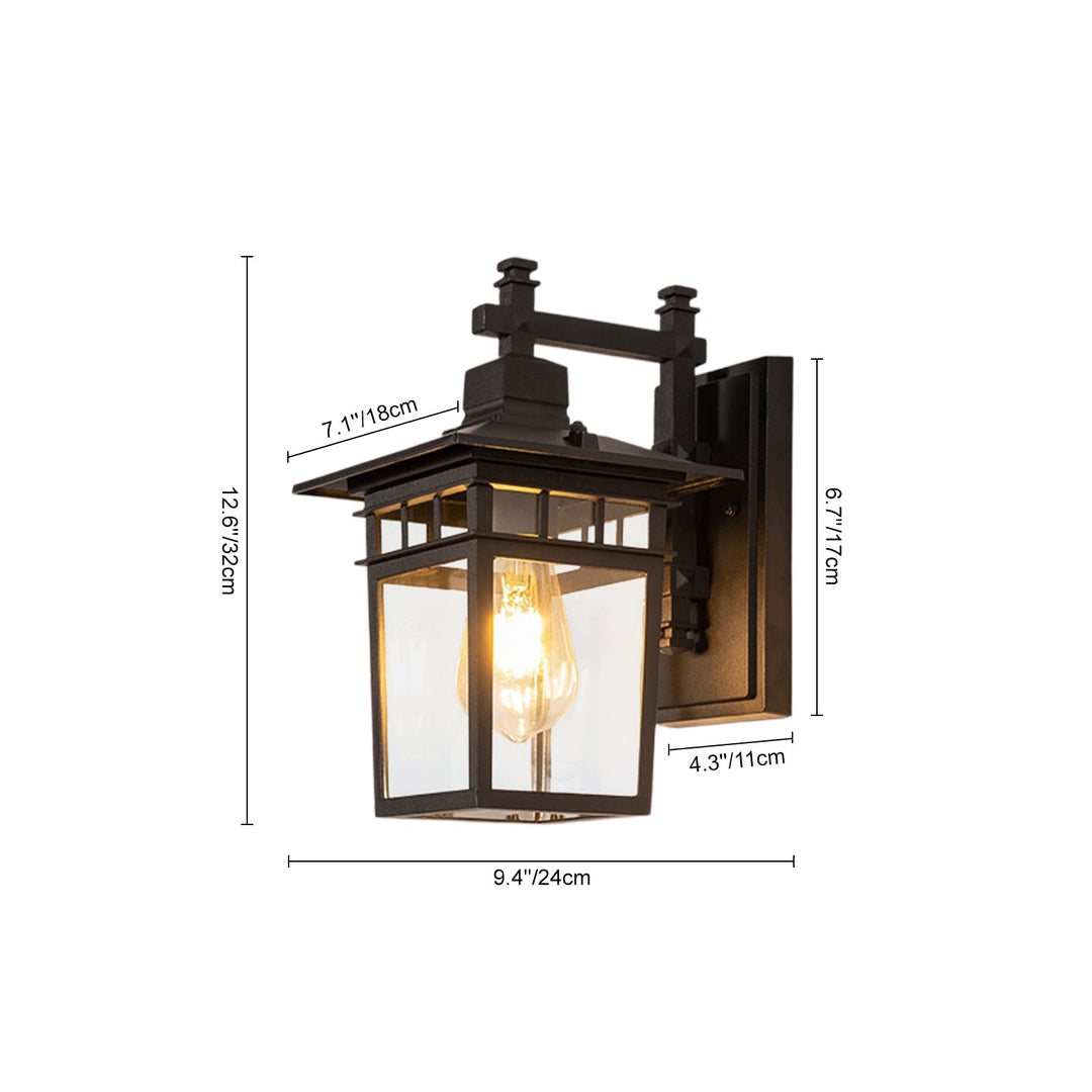 Pendantlightie-1-Light IP65 Black Classic Lantern Outdoor Wall Sconce Clear Glass-Outdoor Wall Light-Medium-
