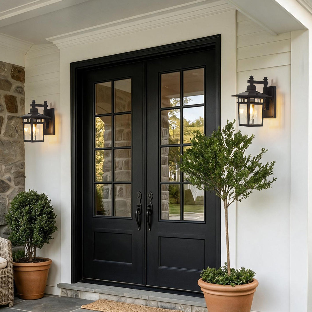 Pendantlightie-1-Light IP65 Black Classic Lantern Outdoor Wall Sconce Clear Glass-Outdoor Wall Light-Medium-