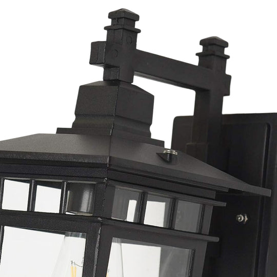 Pendantlightie-1-Light IP65 Black Classic Lantern Outdoor Wall Sconce Clear Glass-Outdoor Wall Light-Medium-