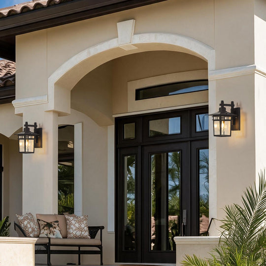 Pendantlightie-1-Light IP65 Black Classic Lantern Outdoor Wall Sconce Clear Glass-Outdoor Wall Light-Medium-