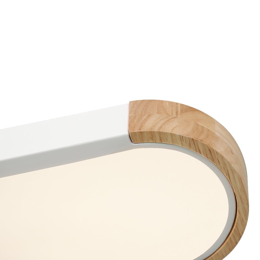 Pendantlightie - 1 - Light Oval Led Flush Mount With Wood Accents - Special Items - Black - 