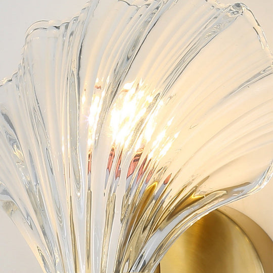 Pendantlightie-1-Light Vintage Creative Scalloped Sea Shell Glass Wall Sconce-Wall Light-Brass-Clear