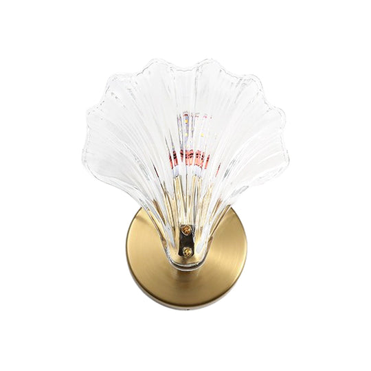 Pendantlightie-1-Light Vintage Creative Scalloped Sea Shell Glass Wall Sconce-Wall Light-Brass-Clear