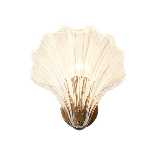 Pendantlightie-1-Light Vintage Creative Scalloped Sea Shell Glass Wall Sconce-Wall Light-Brass-Clear