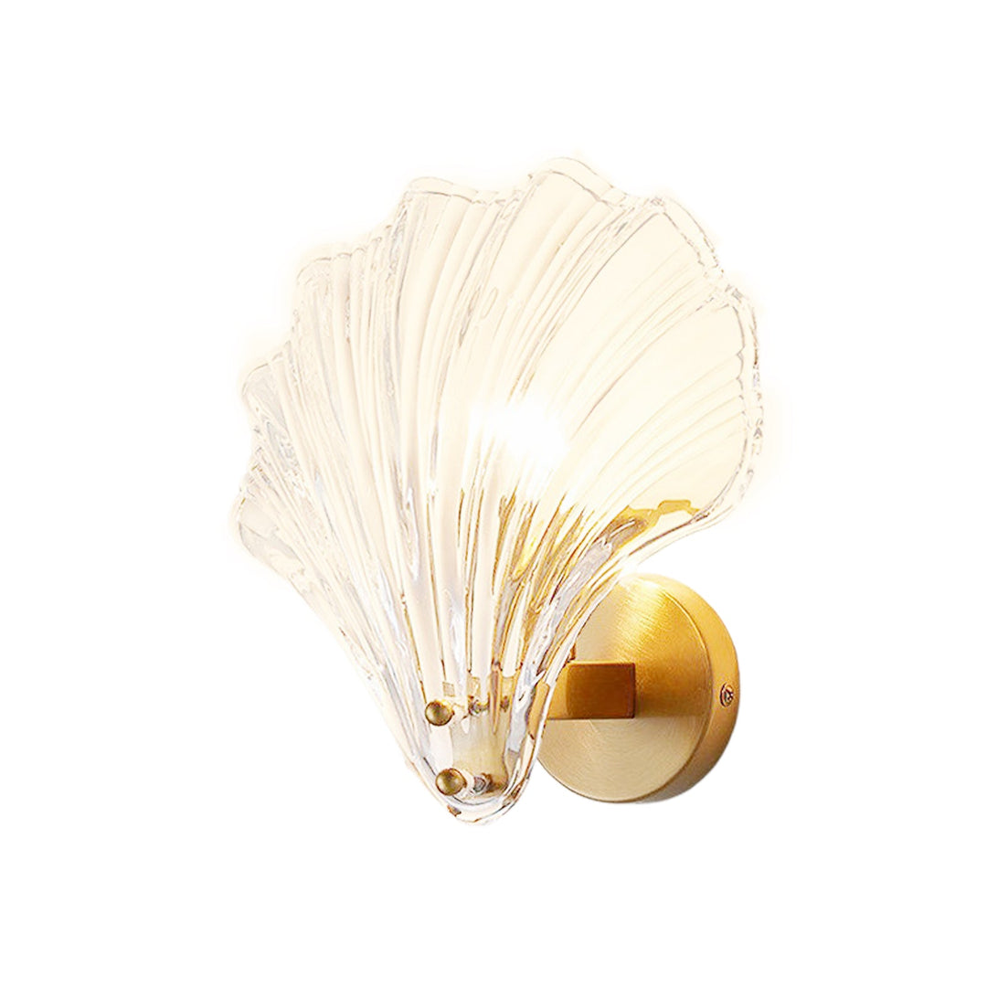 Pendantlightie-1-Light Vintage Creative Scalloped Sea Shell Glass Wall Sconce-Wall Light-Brass-Clear