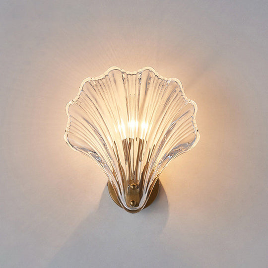 Pendantlightie-1-Light Vintage Creative Scalloped Sea Shell Glass Wall Sconce-Wall Light-Brass-Clear
