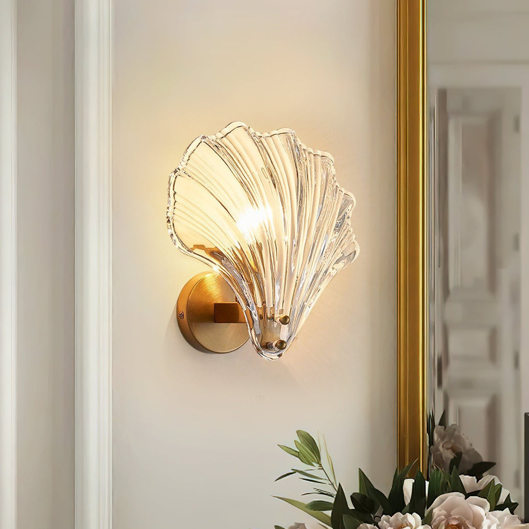 Pendantlightie-1-Light Vintage Creative Scalloped Sea Shell Glass Wall Sconce-Wall Light-Brass-Clear