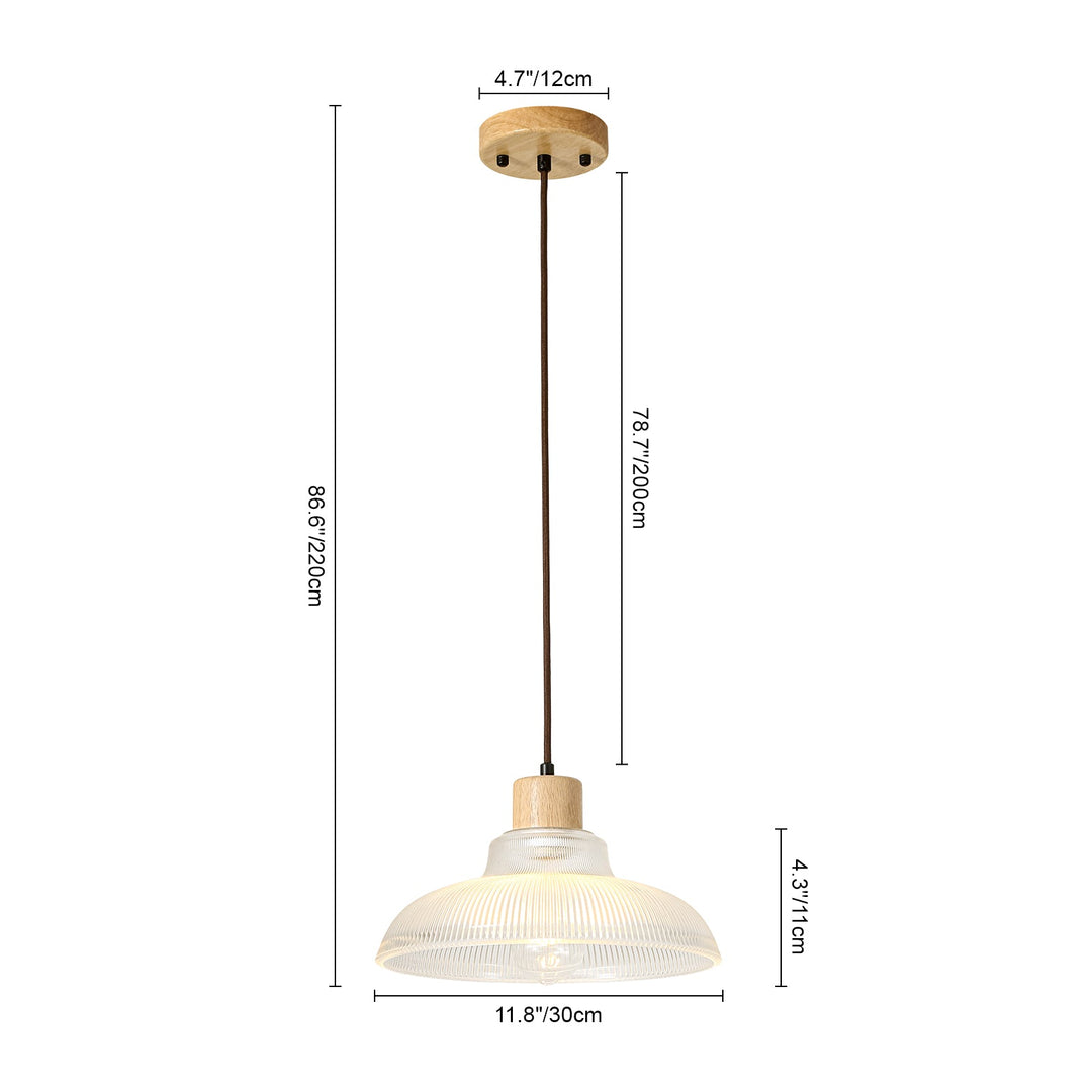 Pendantlightie-1-Light Wood Accents Wide Edge Ribbed Dome Shape Glass Pendant Light-Pendants-Small-