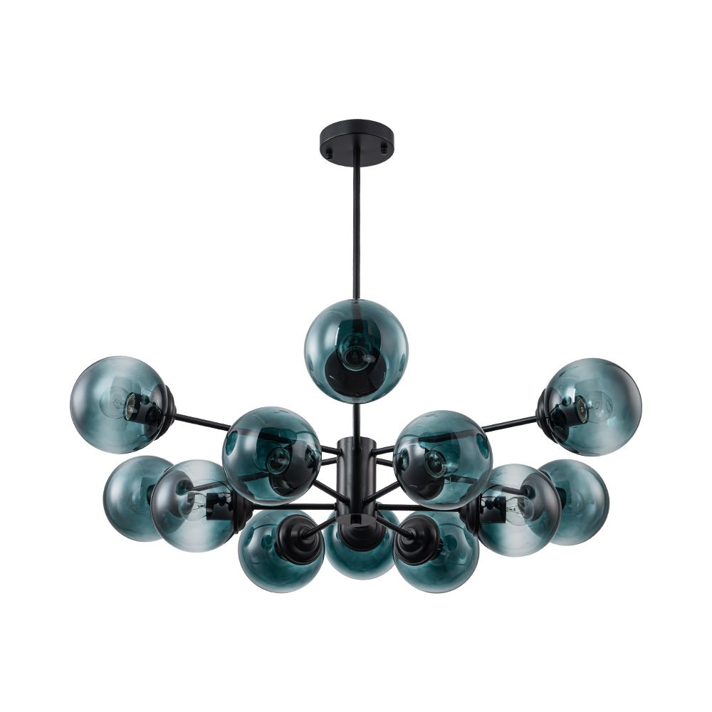 Pendantlightie - 12 - Light Gradient Blue Modern Linear Sputnik Glass Bubble Chandelier - Chandeliers - Black - 