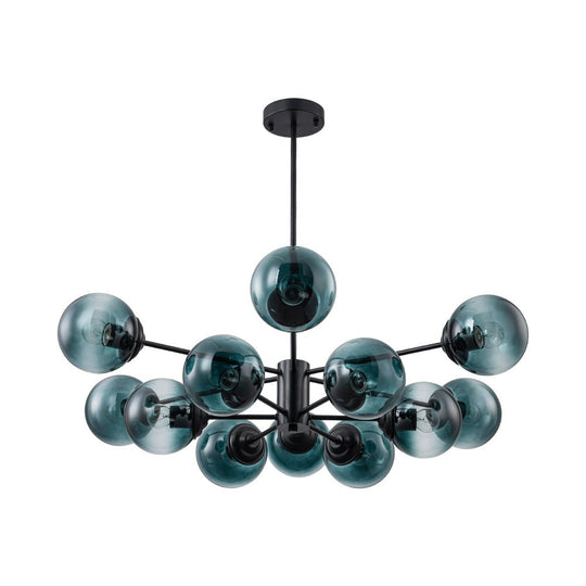 Pendantlightie - 12 - Light Gradient Blue Modern Linear Sputnik Glass Bubble Chandelier - Chandeliers - Black - 