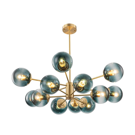 Pendantlightie - 12 - Light Gradient Blue Modern Linear Sputnik Glass Bubble Chandelier - Chandeliers - Black - 