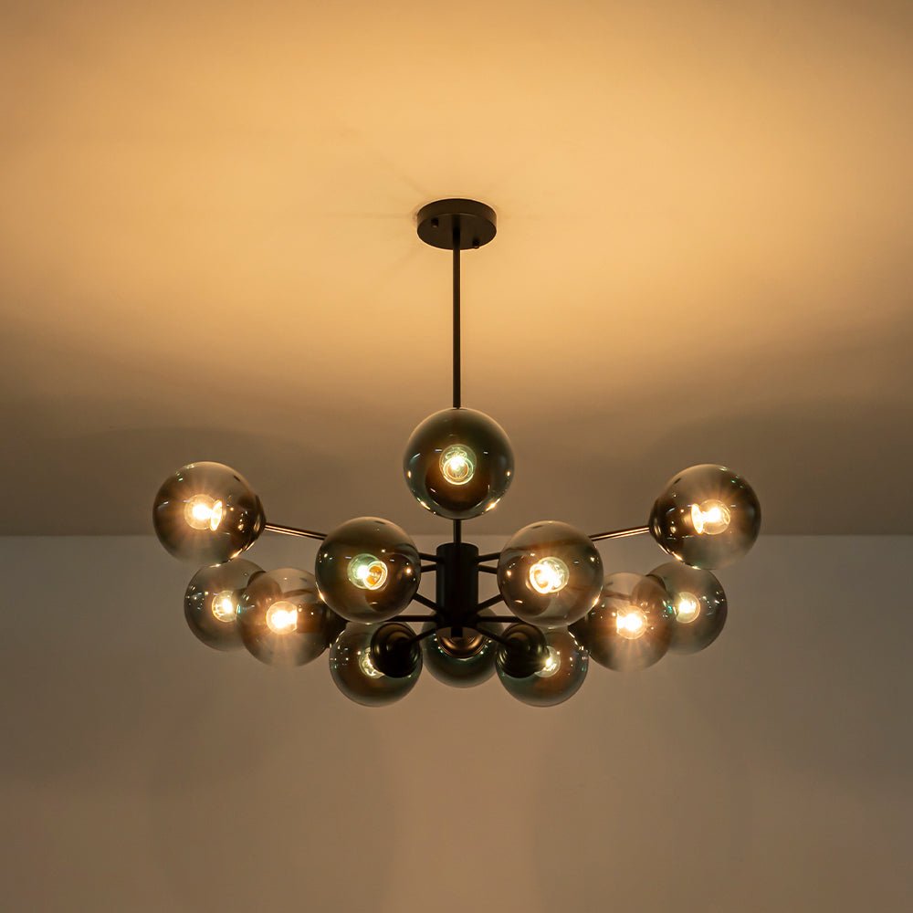 Pendantlightie - 12 - Light Gradient Blue Modern Linear Sputnik Glass Bubble Chandelier - Chandeliers - Black - 