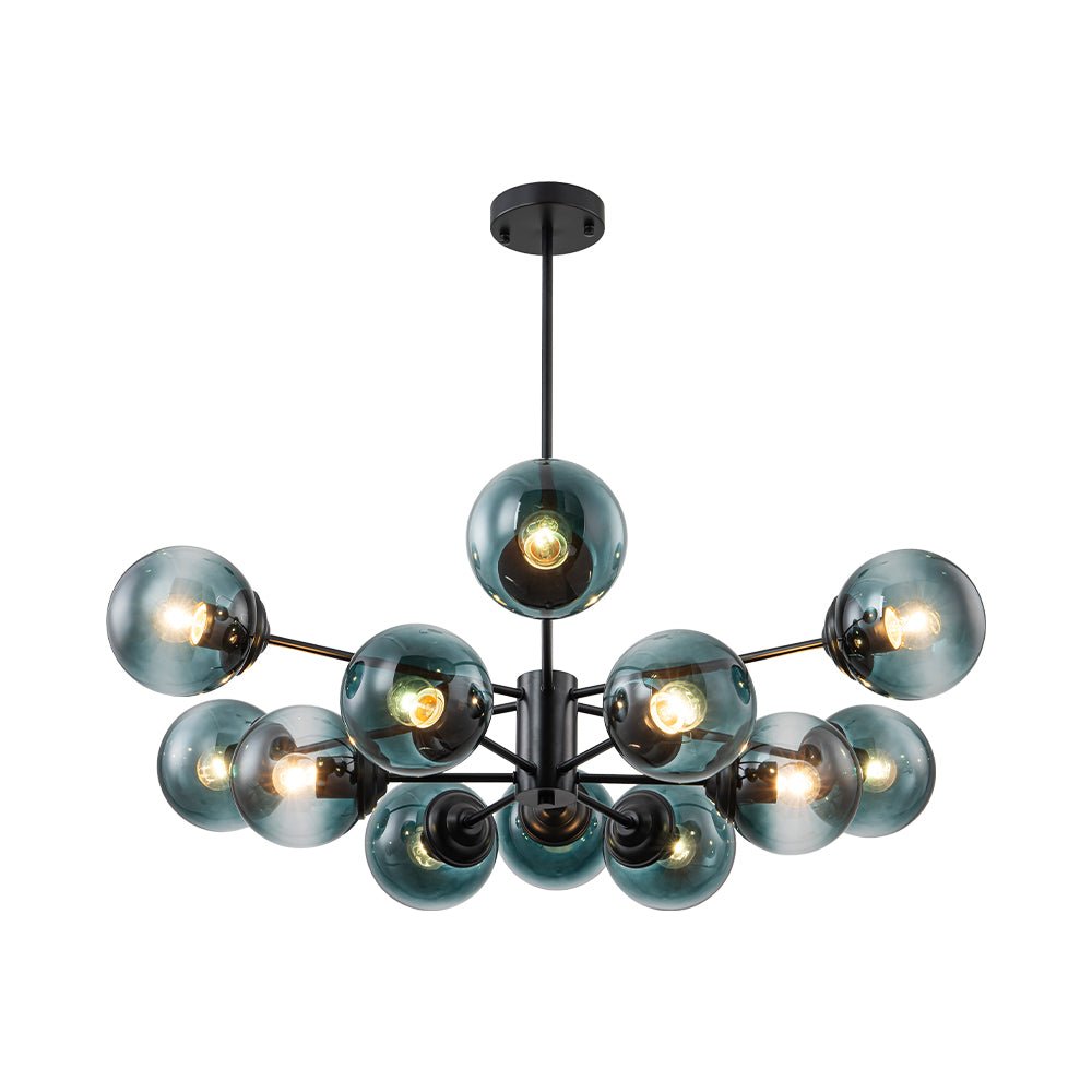 Pendantlightie - 12 - Light Gradient Blue Modern Linear Sputnik Glass Bubble Chandelier - Chandeliers - Black - 