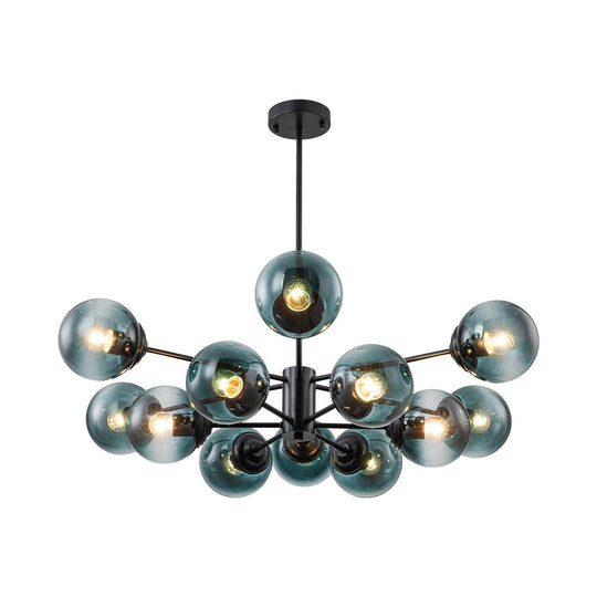 Pendantlightie - 12 - Light Gradient Blue Modern Linear Sputnik Glass Bubble Chandelier - Chandeliers - Black - 