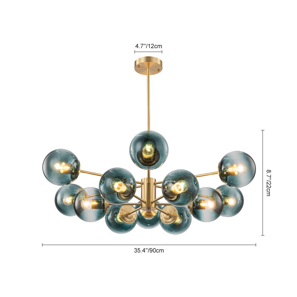 Pendantlightie - 12 - Light Gradient Blue Modern Linear Sputnik Glass Bubble Chandelier - Chandeliers - Black - 