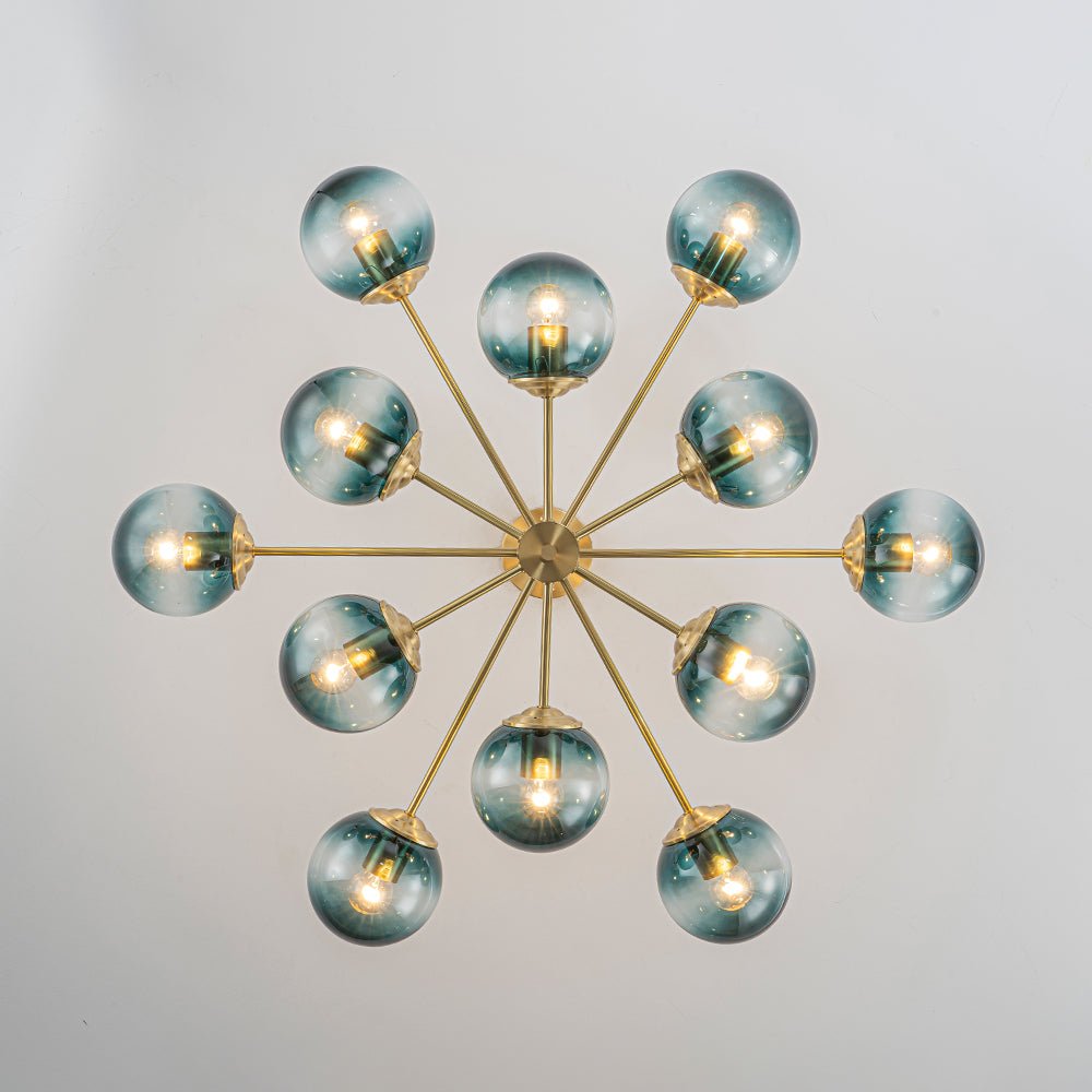 Pendantlightie - 12 - Light Gradient Blue Modern Linear Sputnik Glass Bubble Chandelier - Chandeliers - Black - 