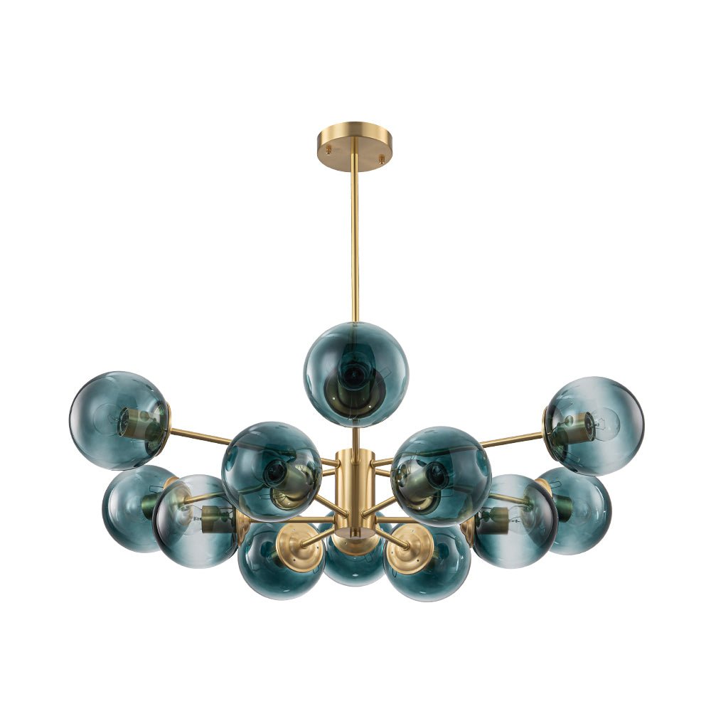 Pendantlightie - 12 - Light Gradient Blue Modern Linear Sputnik Glass Bubble Chandelier - Chandeliers - Black - 