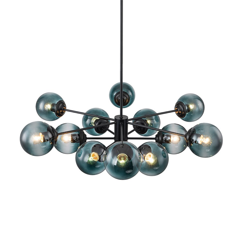 Pendantlightie - 12 - Light Gradient Blue Modern Linear Sputnik Glass Bubble Chandelier - Chandeliers - Black - 