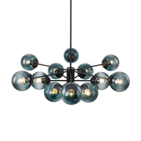 Pendantlightie - 12 - Light Gradient Blue Modern Linear Sputnik Glass Bubble Chandelier - Chandeliers - Black - 
