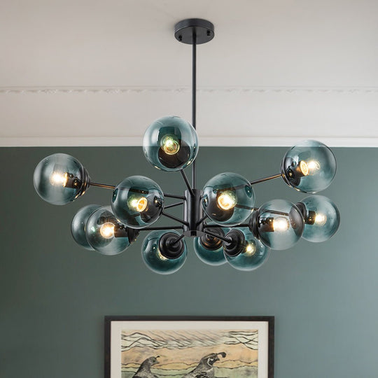 Pendantlightie - 12 - Light Gradient Blue Modern Linear Sputnik Glass Bubble Chandelier - Chandeliers - Brass - 