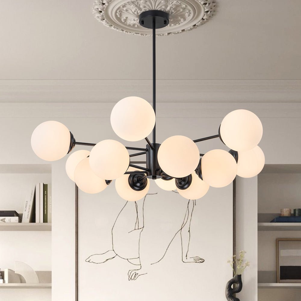 Pendantlightie - 12 - Light Mid - Century Bubble Sputnik Chandelier - Chandeliers - Black - 