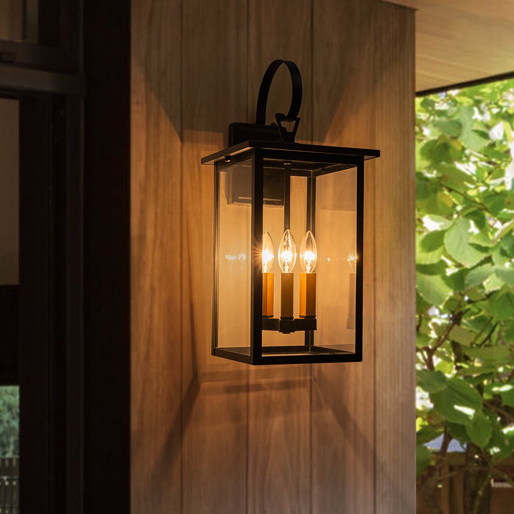 Pendantlightie - 3 - Light Black And Gold Waterproof Rectangular Glass Outdoor Wall Light - Outdoor Wall Light - Black+Gold - 