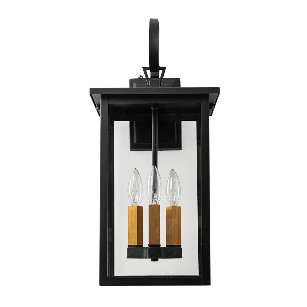 Pendantlightie - 3 - Light Black And Gold Waterproof Rectangular Glass Outdoor Wall Light - Outdoor Wall Light - Black+Gold - 