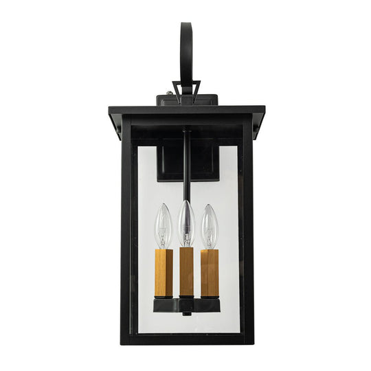 Pendantlightie - 3 - Light Black And Gold Waterproof Rectangular Glass Outdoor Wall Light - Outdoor Wall Light - Black+Gold - 