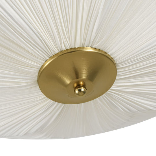 Pendantlightie - 3 - Light Flower Scalloped Fabric Pleated Shade Bowl Semi Ceiling Light - Semi Flush Mount - Brass - 