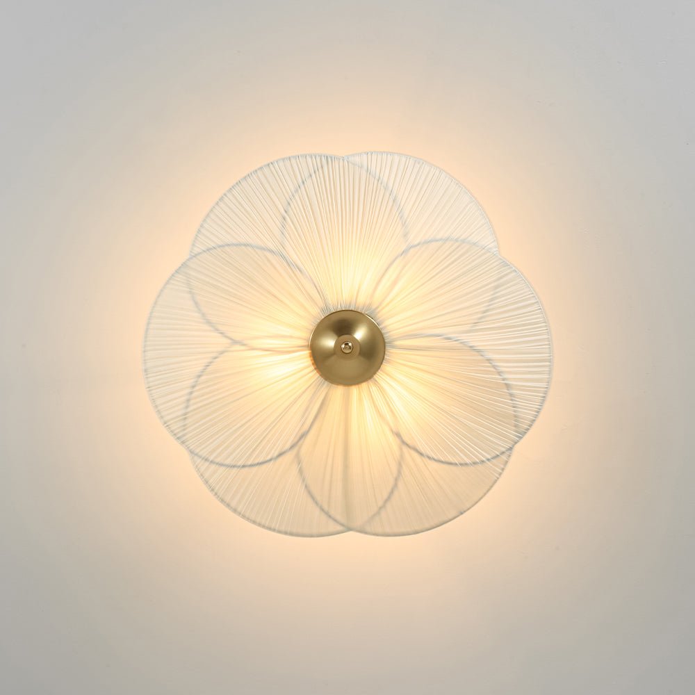 Pendantlightie - 3 - Light Flower Scalloped Fabric Pleated Shade Bowl Semi Ceiling Light - Semi Flush Mount - Brass - 