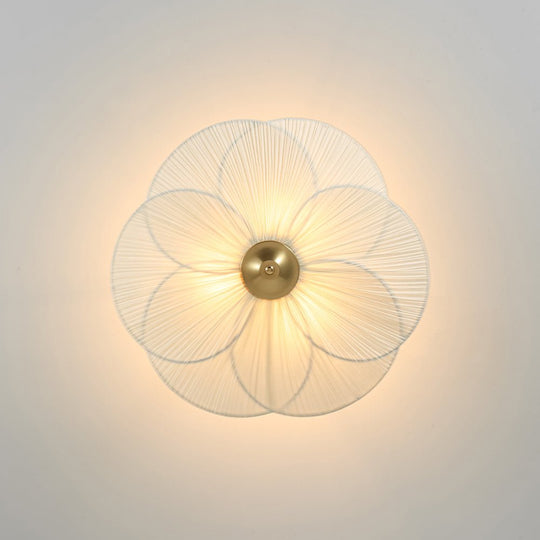 Pendantlightie - 3 - Light Flower Scalloped Fabric Pleated Shade Bowl Semi Ceiling Light - Semi Flush Mount - Brass - 