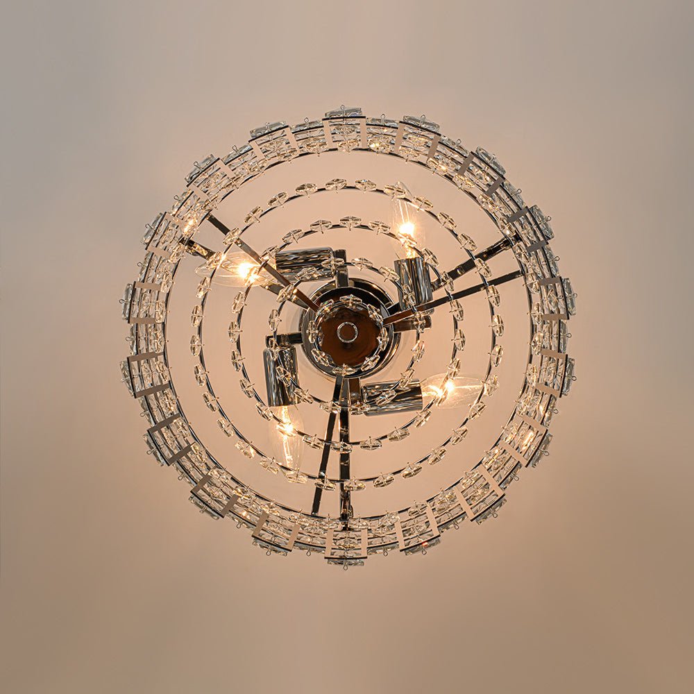 Pendantlightie - 4 - Light Hollow Design Facet Glam Crystal Drum Semi Flush Ceiling Light - Semi Flush Mount - Chrome - 