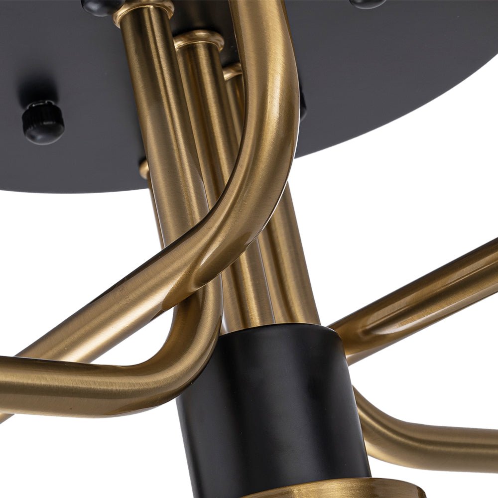 Pendantlightie - 5 - Light Black And Gold Modern Sputnik Globe Glass Semi Flush Mount Light - Semi Flush Mount - Clear Glass - 