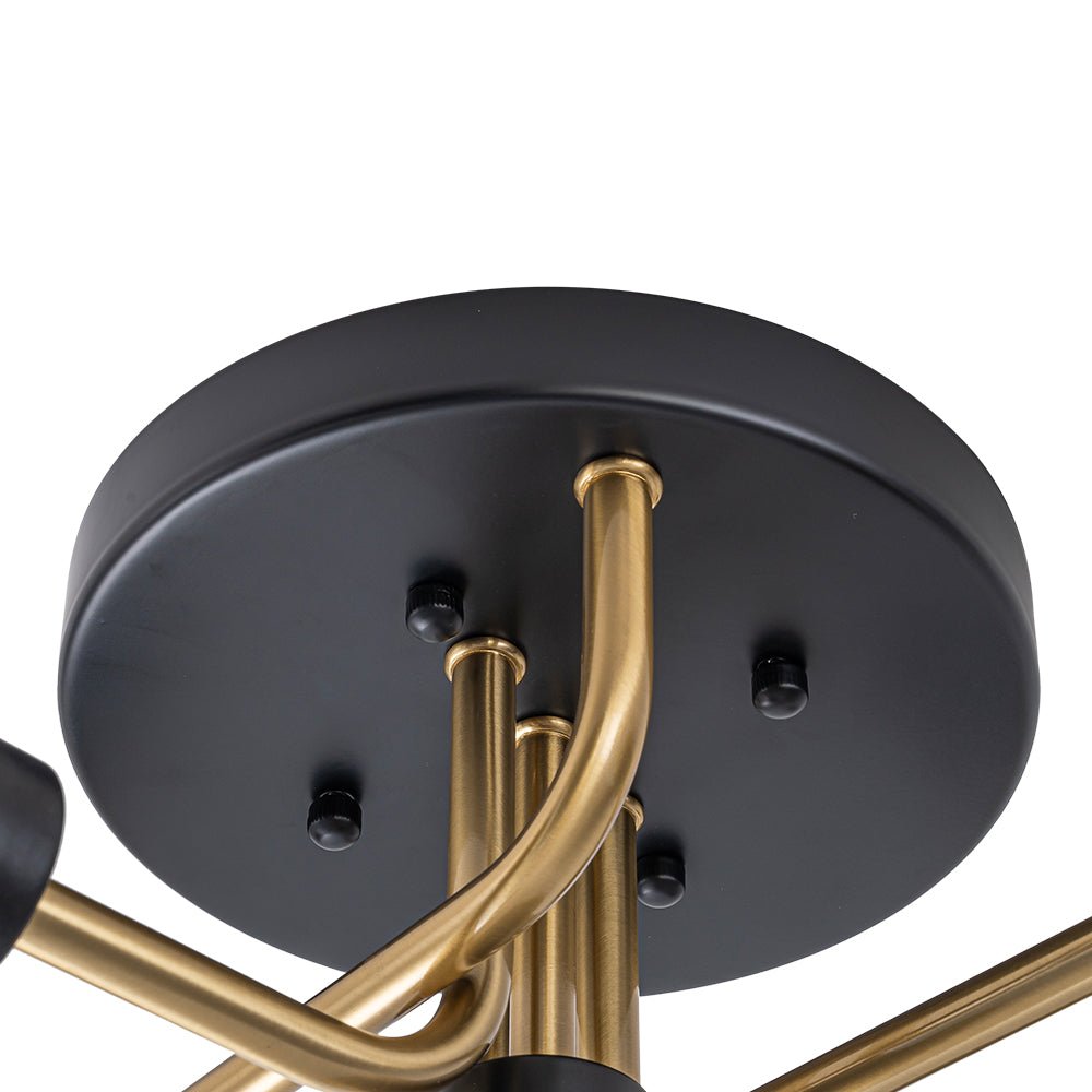 Pendantlightie - 5 - Light Black And Gold Modern Sputnik Globe Glass Semi Flush Mount Light - Semi Flush Mount - Clear Glass - 