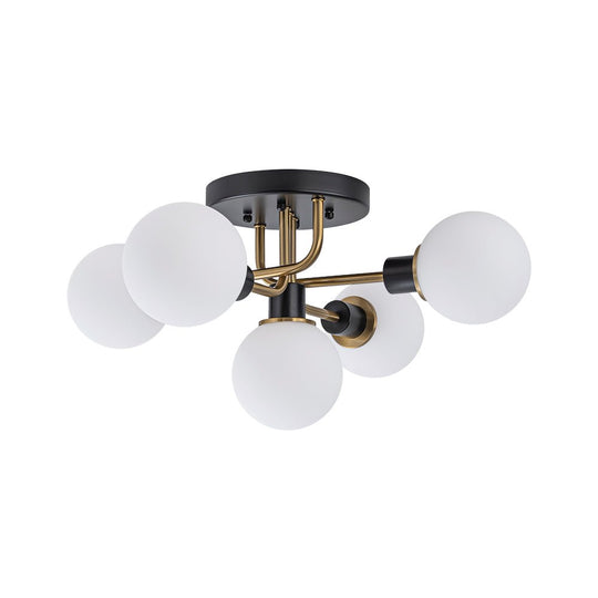 Pendantlightie - 5 - Light Black And Gold Modern Sputnik Globe Glass Semi Flush Mount Light - Semi Flush Mount - Clear Glass - 
