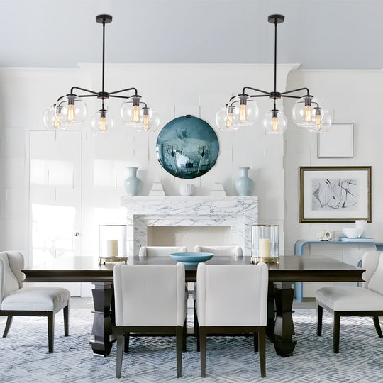 Pendantlightie - 5 - Light Clear Glass Bubble Sputnik Light Fixture - Chandeliers - Black - 