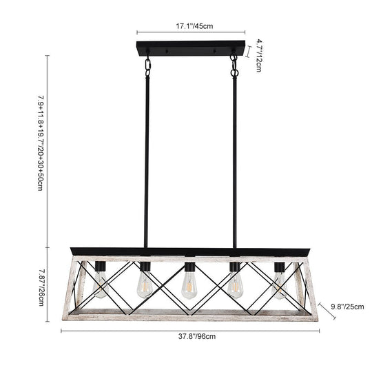Pendantlightie-5-Light Rectangular Linear Kitchen Island Chandelier-Chandeliers-White-