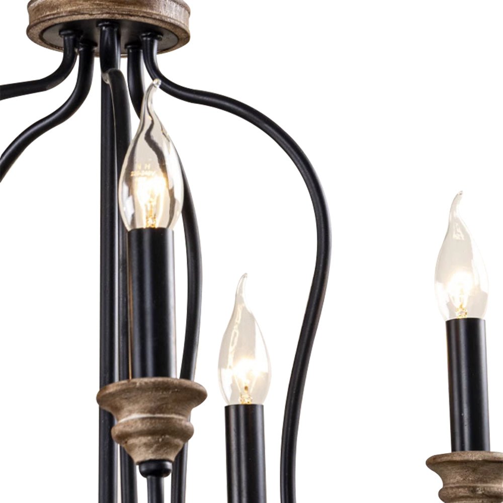 Pendantlightie - 5 - Light Wooden French Country Farmhouse Candle Style Chandelier - Chandeliers - White - 