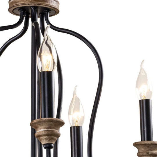 Pendantlightie - 5 - Light Wooden French Country Farmhouse Candle Style Chandelier - Chandeliers - White - 