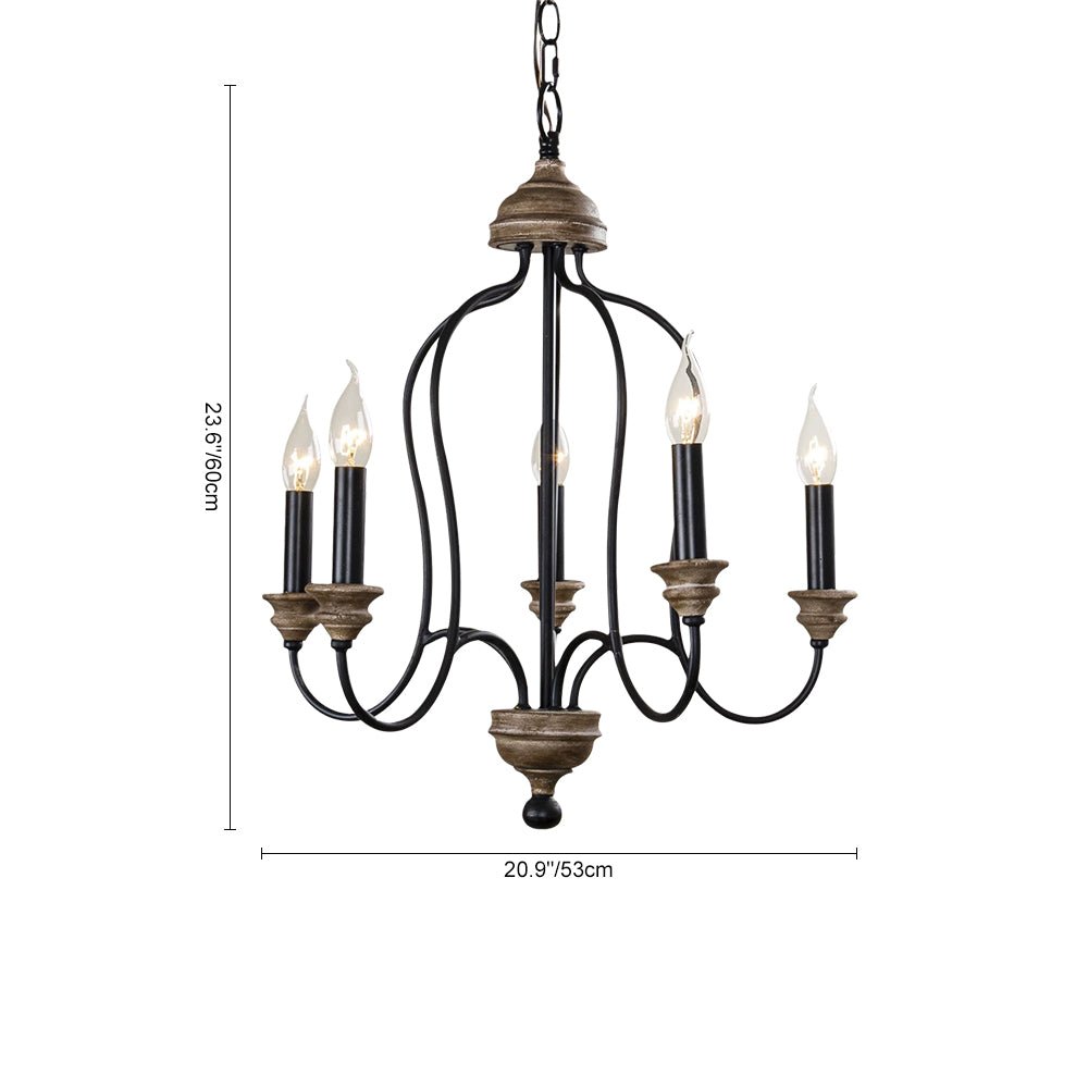 Pendantlightie - 5 - Light Wooden French Country Farmhouse Candle Style Chandelier - Chandeliers - White - 