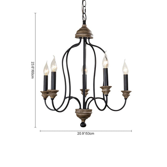 Pendantlightie - 5 - Light Wooden French Country Farmhouse Candle Style Chandelier - Chandeliers - White - 
