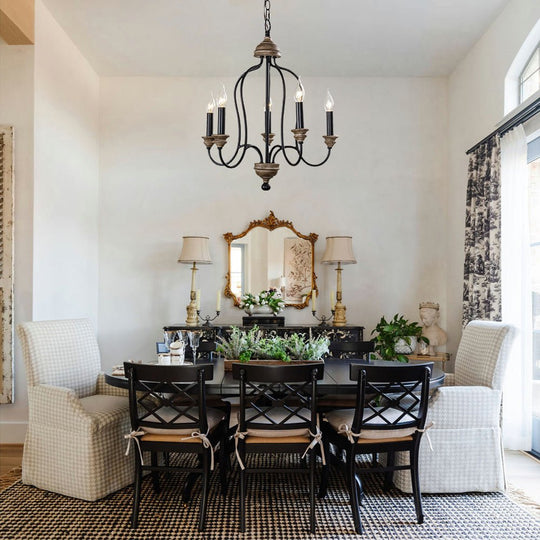 Pendantlightie - 5 - Light Wooden French Country Farmhouse Candle Style Chandelier - Chandeliers - White - 