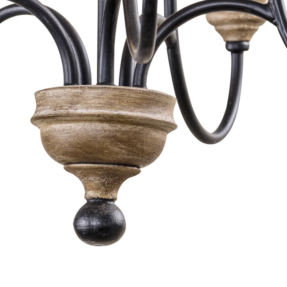 Pendantlightie - 5 - Light Wooden French Country Farmhouse Candle Style Chandelier - Chandeliers - White - 