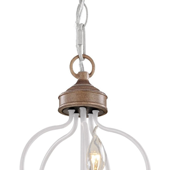 Pendantlightie - 5 - Light Wooden French Country Farmhouse Candle Style Chandelier - Chandeliers - White - 