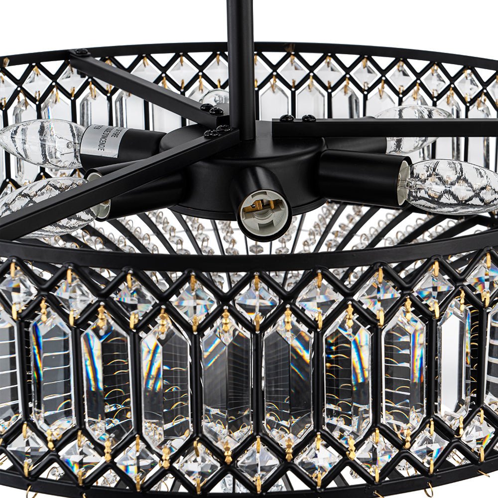 Pendantlightie - 6 - Light Glam Drum Semi Flush Mount With Crystal For Aisle Porch - Semi Flush Mount - Black - 